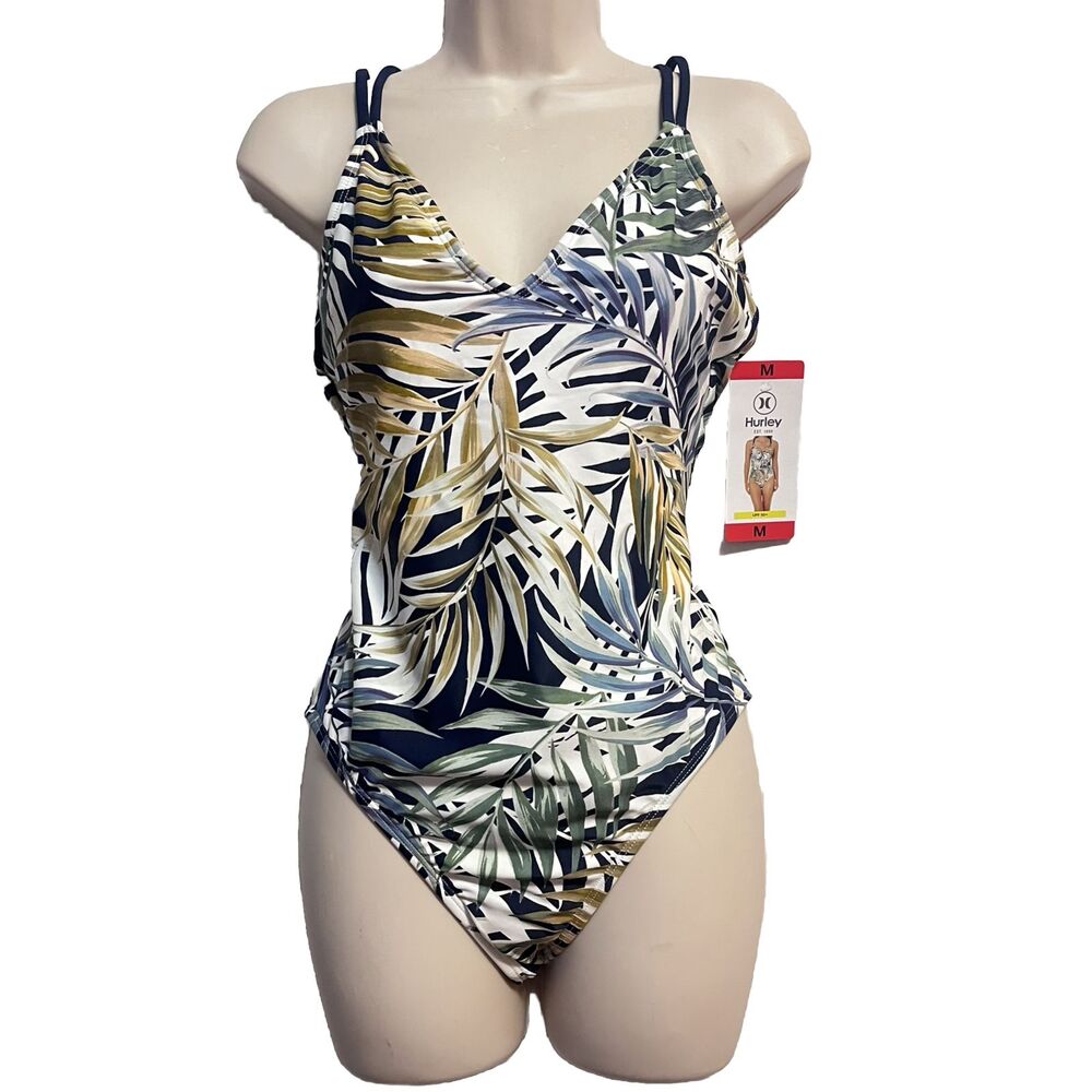 Hurley Women Tropical Print Cross Back One Piece Swimsuit Size Medium NWT